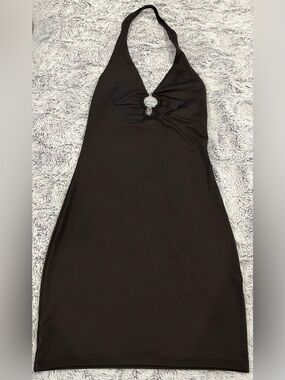 Black Halter Dress with Front Ring